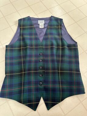 Green & Blue Plaid Vest with V-Neck size 12 19inch pit to pit